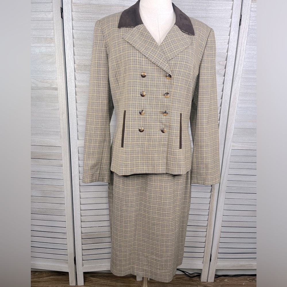 KASPER (for A.S.L) 2 Piece Suit Jacket/Skirt Set Double Breasted Houndstooth-12